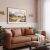 03 - Framed Mount Rainier National Park Watercolor - Horizontal Art Print hanging in Boho Living Room.jpg