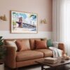 03 - Framed NYC Brooklyn Bridge Watercolor Art - Horizontal Art Print hanging in Boho Living Room - Horizontal.jpg