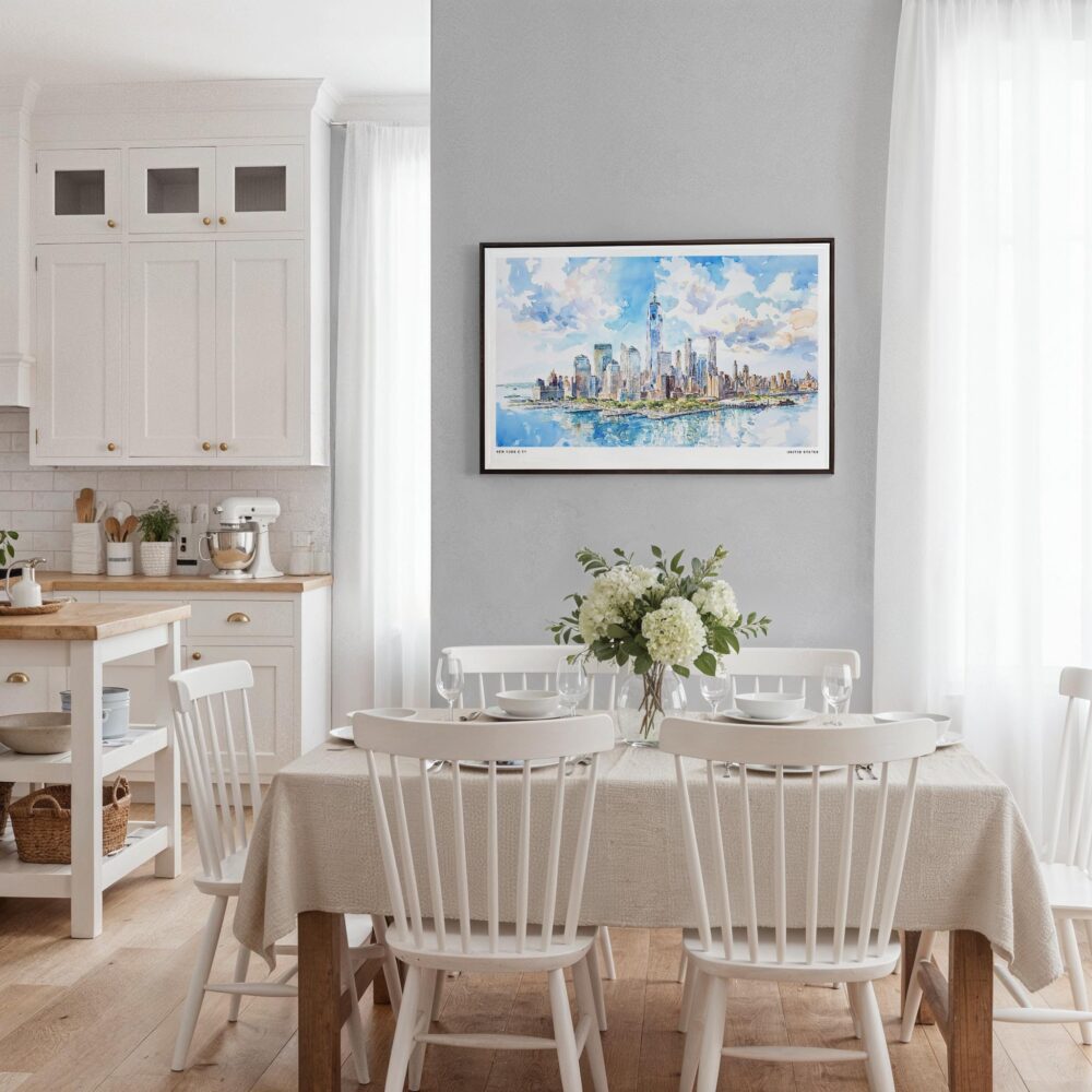 03 - Framed New York City Skyline Watercolor Art - Horizontal Canvas Print - Coastal Kitchen.jpg 03 - Framed New York City Skyline Watercolor Art - Horizontal Canvas Print - Coastal Kitchen.jpg