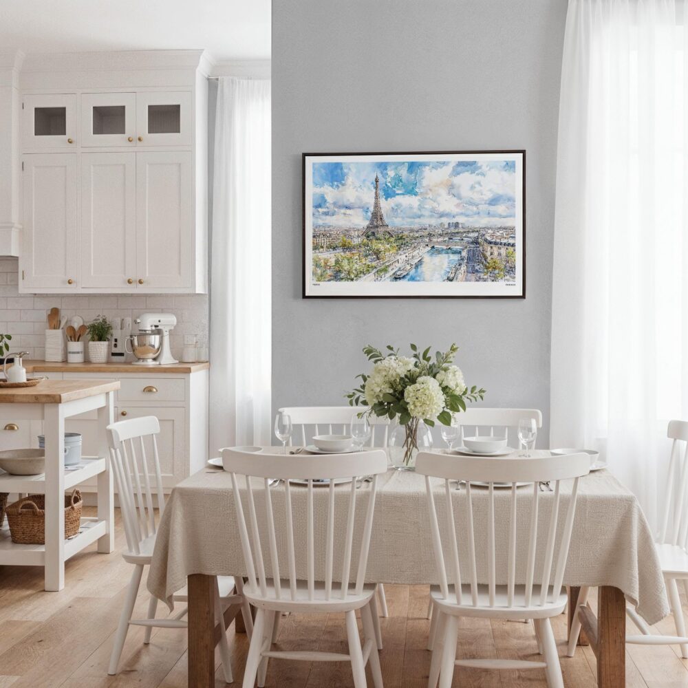 03 - Framed Paris Skyline Watercolor Art - Horizontal Canvas Print - Coastal Kitchen.jpg 03 - Framed Paris Skyline Watercolor Art - Horizontal Canvas Print - Coastal Kitchen.jpg