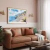 03 - Framed Positano Italy Watercolor Art - Horizontal Art Print hanging in Boho Living Room.jpg