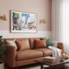 03 - Framed Tokyo Tower Watercolor Art - Horizontal Art Print hanging in Boho Living Room.jpg