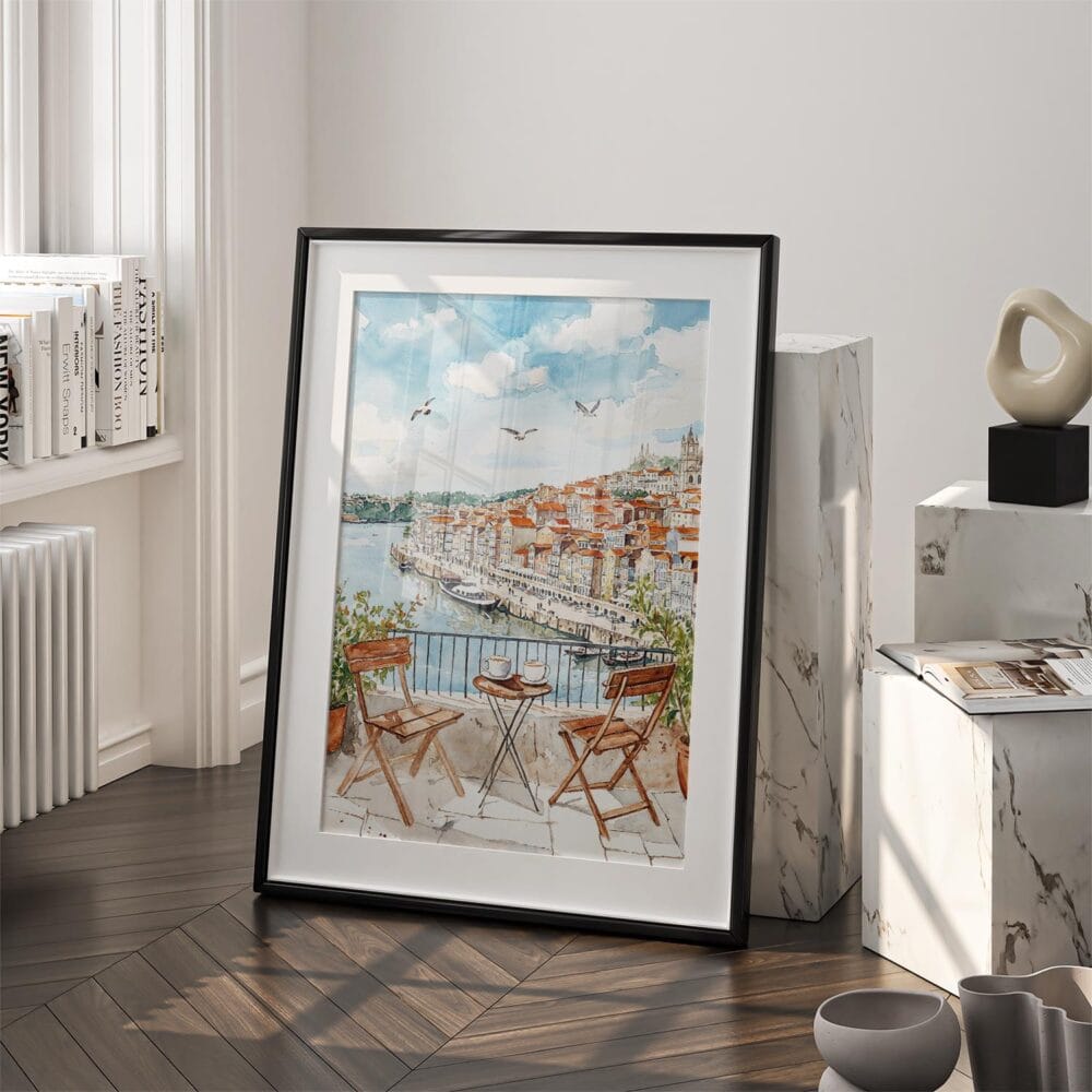 03 - Morning Coffee in Porto Watercolor Art - Digital Download - Frame Standing on floor.jpg 03 - Morning Coffee in Porto Watercolor Art - Digital Download - Frame Standing on floor.jpg