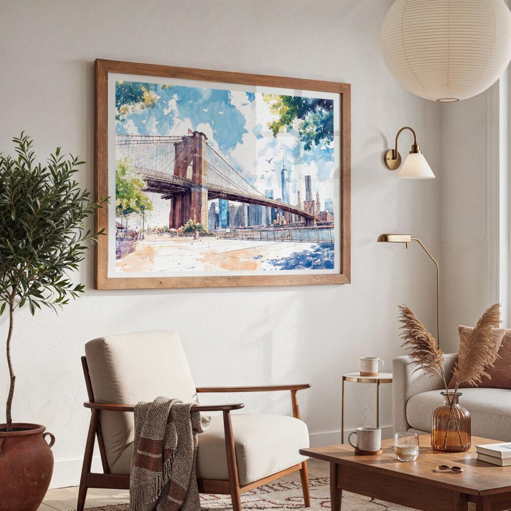 03 - NYC Brooklyn Bridge Watercolor Art - Horizontal Art - Digital Download - Boho Living Room 2.jpg 03 - NYC Brooklyn Bridge Watercolor Art - Horizontal Art - Digital Download - Boho Living Room 2.jpg