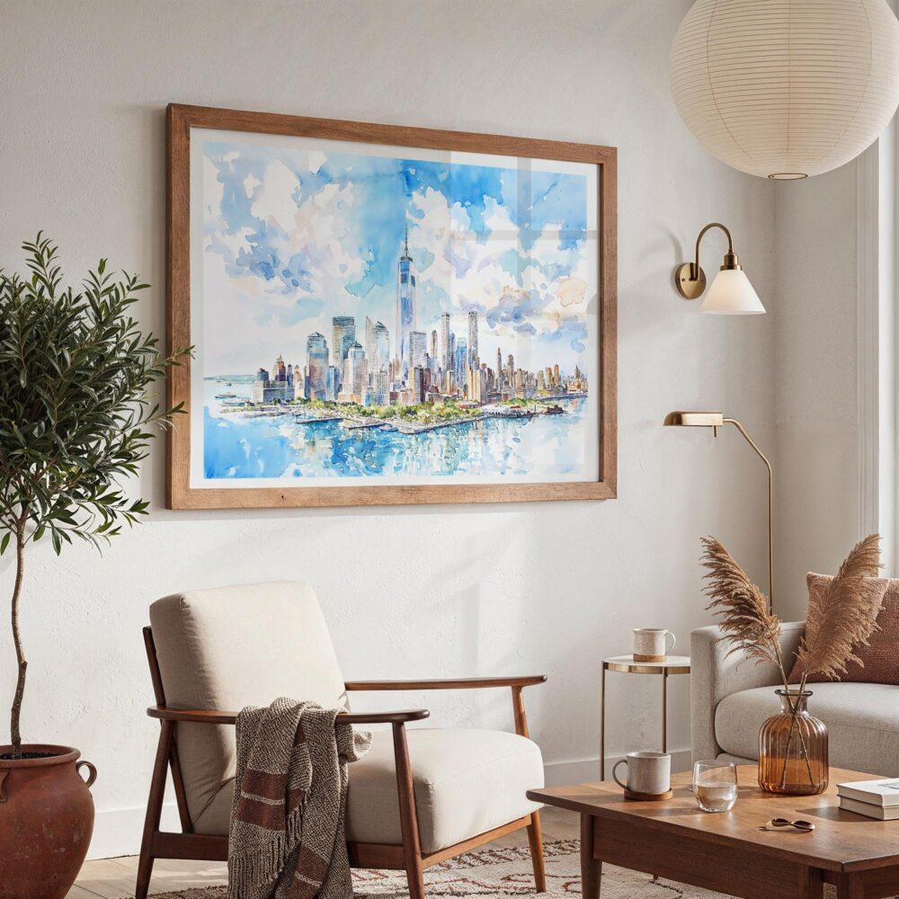 03 - New York City Skyline Watercolor Art - Horizontal Art - Digital Download - Boho Living Room 2.jpg 03 - New York City Skyline Watercolor Art - Horizontal Art - Digital Download - Boho Living Room 2.jpg