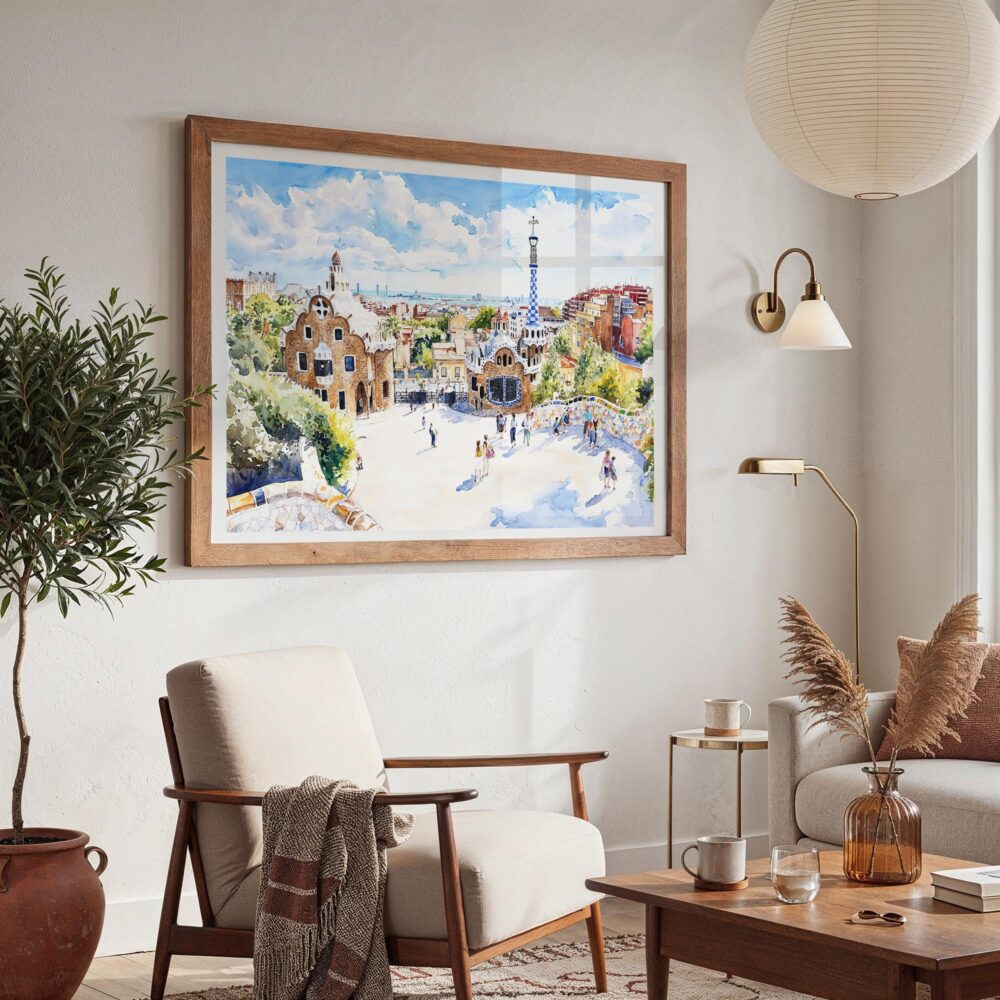 03 - Park Guell Spain Watercolor Art - Horizontal Art - Digital Download - Boho Living Room 2.jpg 03 - Park Guell Spain Watercolor Art - Horizontal Art - Digital Download - Boho Living Room 2.jpg
