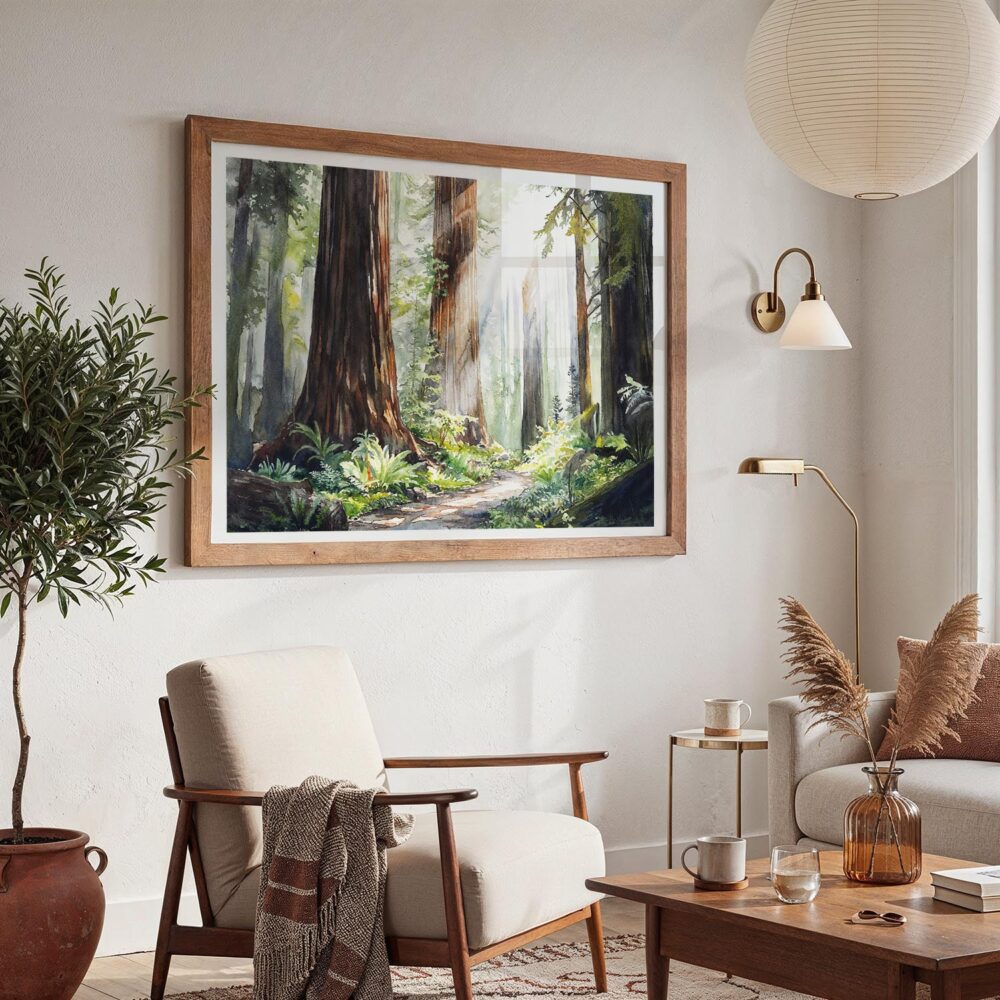 03 - Redwood National Park Watercolor - Horizontal Art - Digital Download - Boho Living Room 2.jpg 03 - Redwood National Park Watercolor - Horizontal Art - Digital Download - Boho Living Room 2.jpg