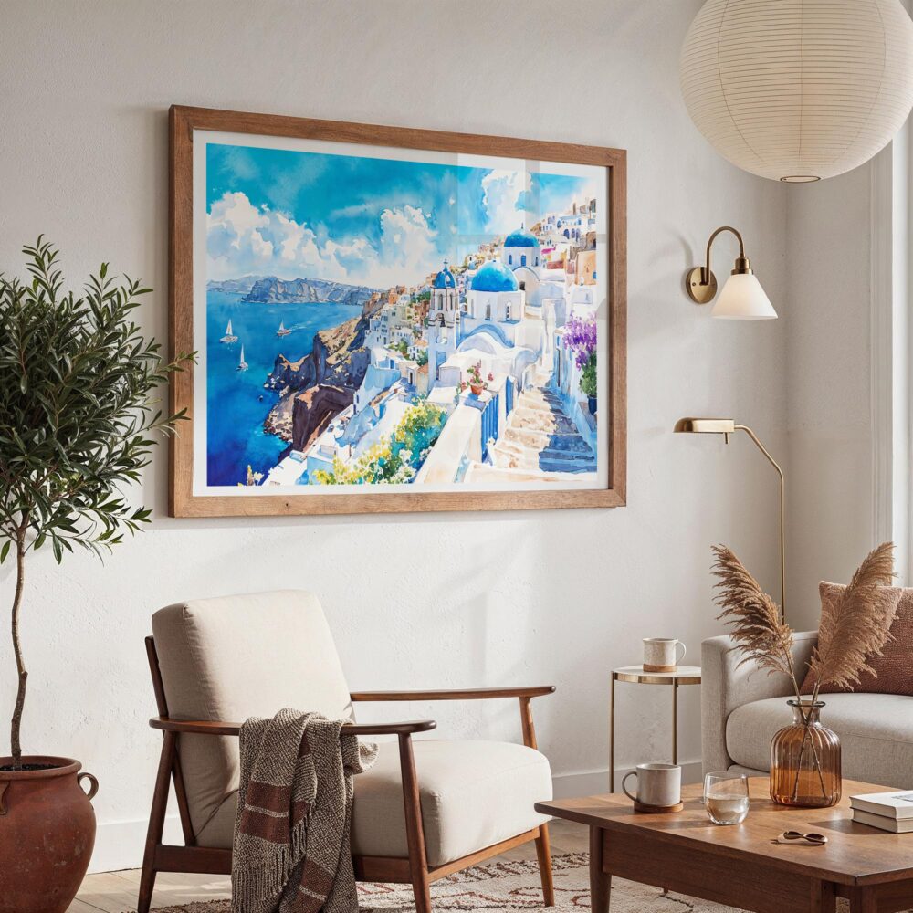 03 - Santorini Blue Dome Church Watercolor Art - Horizontal Art - Digital Download - Boho Living Room 2.jpg 03 - Santorini Blue Dome Church Watercolor Art - Horizontal Art - Digital Download - Boho Living Room 2.jpg