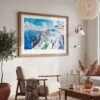 03 - Santorini Blue Dome Church Watercolor Art - Horizontal Art - Digital Download - Boho Living Room 2.jpg