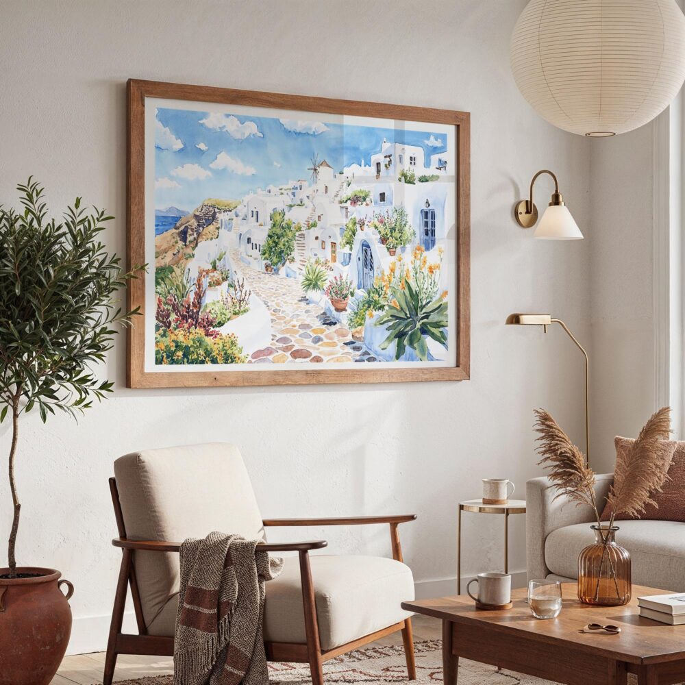 03 - Santorini Watercolor Art - Horizontal Art - Digital Download - Boho Living Room 2.jpg 03 - Santorini Watercolor Art - Horizontal Art - Digital Download - Boho Living Room 2.jpg