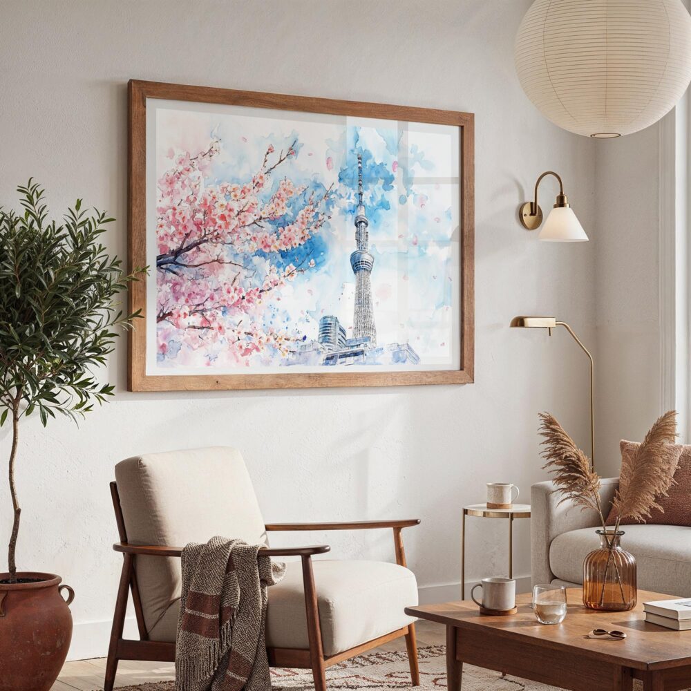 03 - Tokyo Skytree During Sakura Season Watercolor Art - Horizontal Art - Digital Download - Boho Living Room 2.jpg 03 - Tokyo Skytree During Sakura Season Watercolor Art - Horizontal Art - Digital Download - Boho Living Room 2.jpg