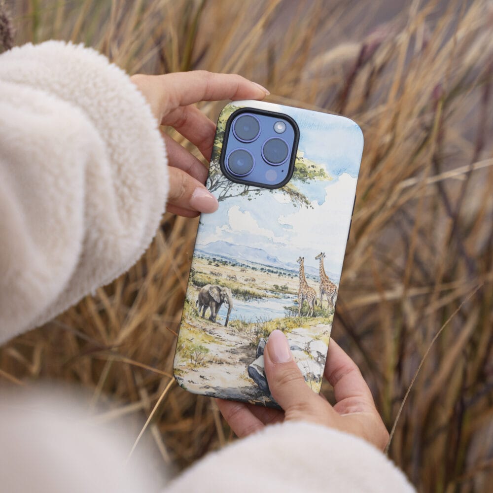 04 - Africa Serengeti Watercolor Art Phone Case - Female hand.jpg 04 - Africa Serengeti Watercolor Art Phone Case - Female hand.jpg