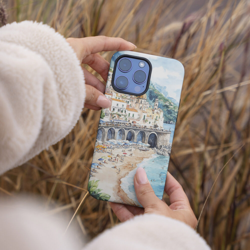 04 - Atrani Italy Watercolor Art Phone Case - Female hand.jpg 04 - Atrani Italy Watercolor Art Phone Case - Female hand.jpg
