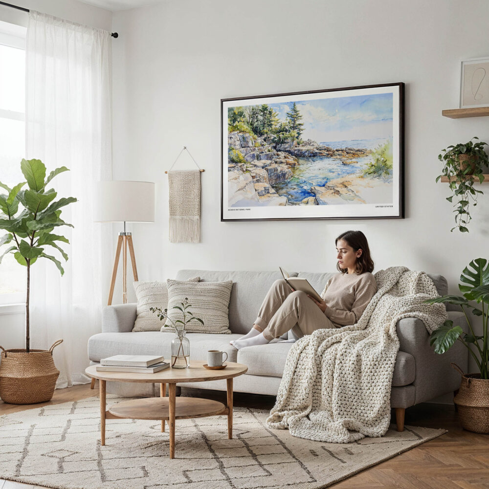 04 - Framed Acadia National Park Watercolor - Horizontal Canvas Print - Scandi Living Room.jpg 04 - Framed Acadia National Park Watercolor - Horizontal Canvas Print - Scandi Living Room.jpg