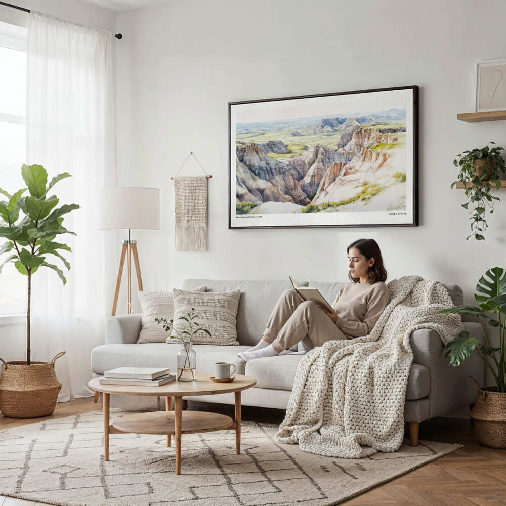 04 - Framed Badlands National Park Watercolor - Horizontal Canvas Print - Scandi Living Room.jpg 04 - Framed Badlands National Park Watercolor - Horizontal Canvas Print - Scandi Living Room.jpg