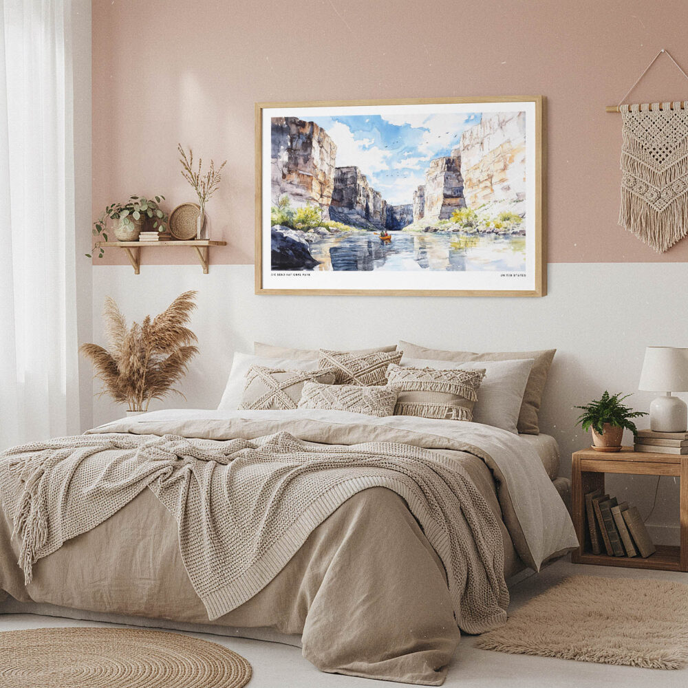 04 - Framed Big Bend National Park Watercolor - Horizontal Art Print in Boho Bedroom.jpg 04 - Framed Big Bend National Park Watercolor - Horizontal Art Print in Boho Bedroom.jpg