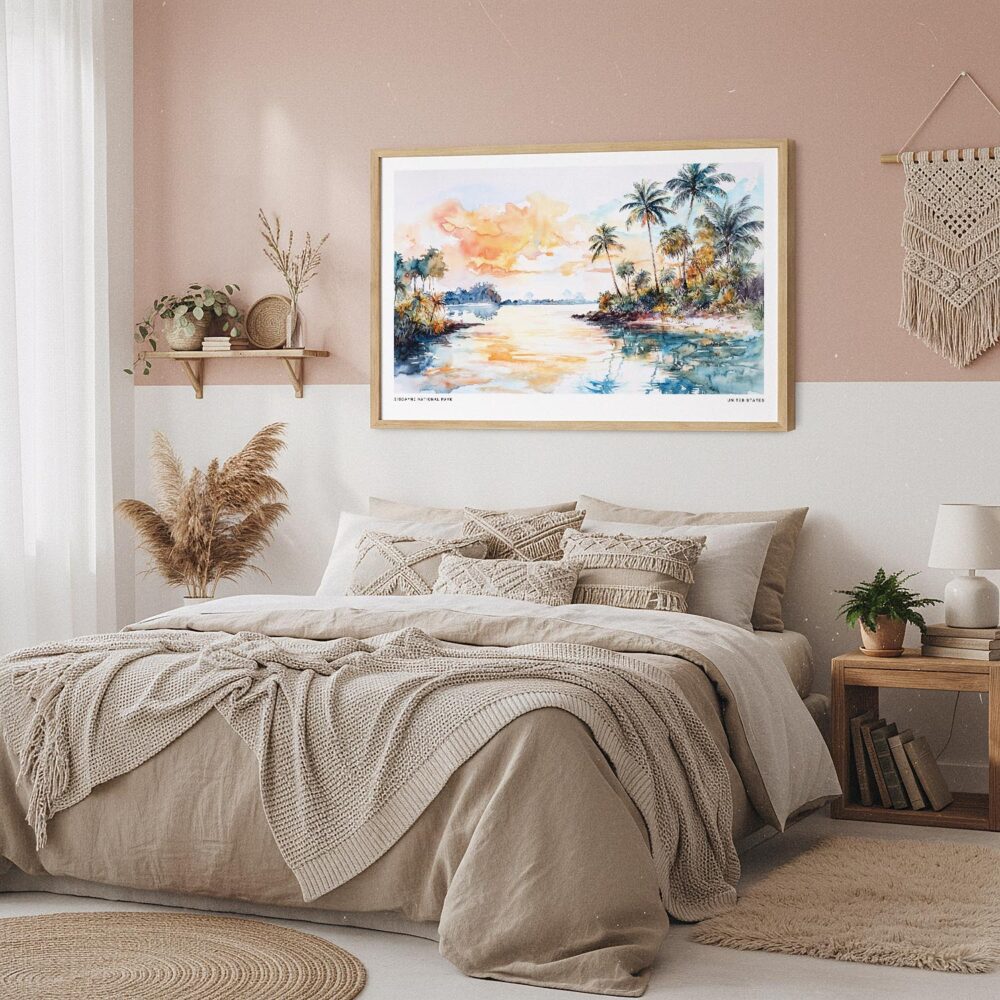 04 - Framed Biscayne National Park Watercolor - Horizontal Art Print in Boho Bedroom.jpg 04 - Framed Biscayne National Park Watercolor - Horizontal Art Print in Boho Bedroom.jpg