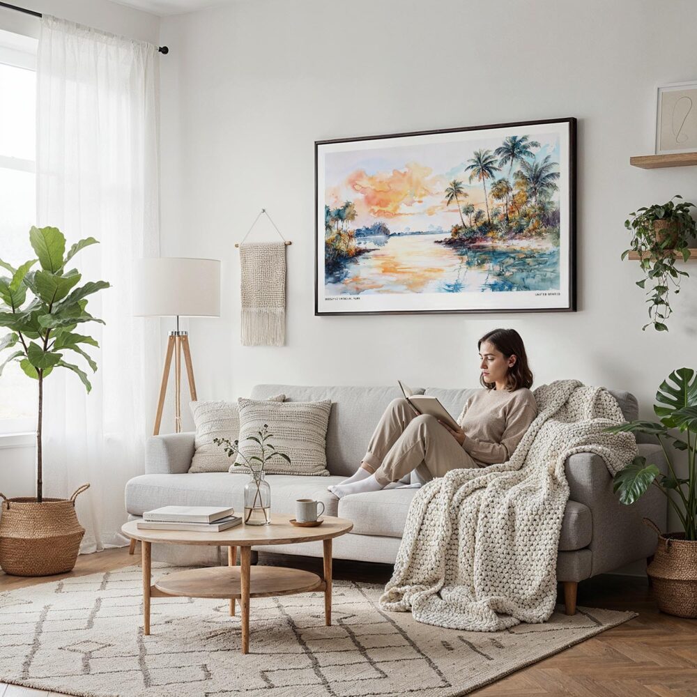 04 - Framed Biscayne National Park Watercolor - Horizontal Canvas Print - Scandi Living Room.jpg 04 - Framed Biscayne National Park Watercolor - Horizontal Canvas Print - Scandi Living Room.jpg