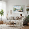 04 - Framed Boundary Waters Watercolor - Horizontal Canvas Print - Scandi Living Room.jpg