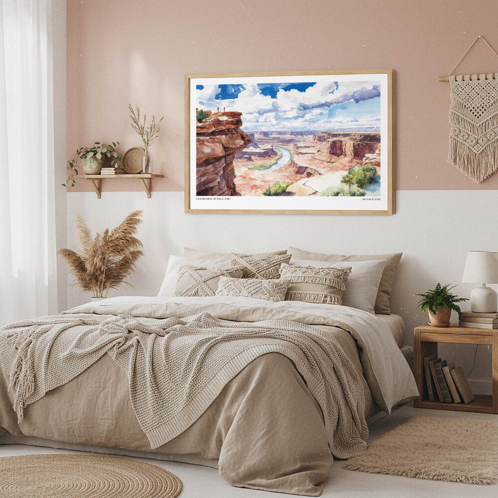 04 - Framed Canyonlands National Park Watercolor - Horizontal Art Print in Boho Bedroom.jpg 04 - Framed Canyonlands National Park Watercolor - Horizontal Art Print in Boho Bedroom.jpg