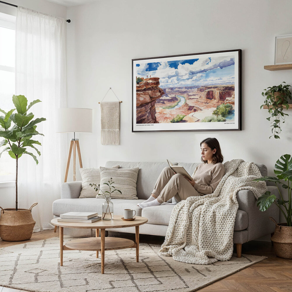 04 - Framed Canyonlands National Park Watercolor - Horizontal Canvas Print - Scandi Living Room.jpg 04 - Framed Canyonlands National Park Watercolor - Horizontal Canvas Print - Scandi Living Room.jpg