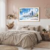 04 - Framed Chicago Skyline Watercolor Art - Horizontal Art Print in Boho Bedroom.jpg