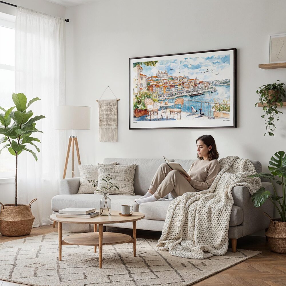 04 - Framed Coffee in Porto Portugal Watercolor Art - Horizontal Canvas Print - Scandi Living Room.jpg 04 - Framed Coffee in Porto Portugal Watercolor Art - Horizontal Canvas Print - Scandi Living Room.jpg