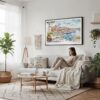 04 - Framed Coffee in Porto Portugal Watercolor Art - Horizontal Canvas Print - Scandi Living Room.jpg