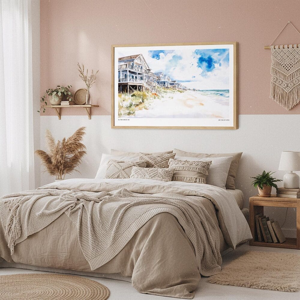 04 - Framed Cottages at Outer Banks NC Watercolor - Horizontal Art Print in Boho Bedroom.jpg 04 - Framed Cottages at Outer Banks NC Watercolor - Horizontal Art Print in Boho Bedroom.jpg