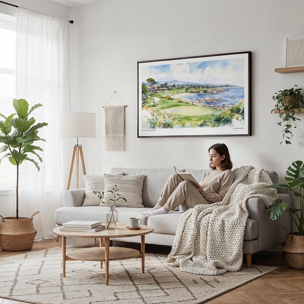 04 - Framed Golf at Pebble Beach Watercolor - Horizontal Canvas Print - Scandi Living Room.jpg 04 - Framed Golf at Pebble Beach Watercolor - Horizontal Canvas Print - Scandi Living Room.jpg