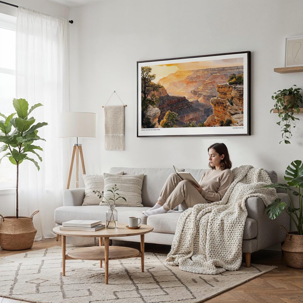 04 - Framed Grand Canyon National Park Watercolor - Horizontal Canvas Print - Scandi Living Room.jpg 04 - Framed Grand Canyon National Park Watercolor - Horizontal Canvas Print - Scandi Living Room.jpg