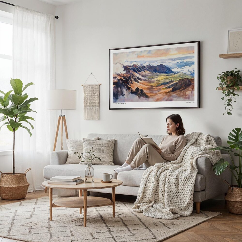 04 - Framed Haleakala National Park Watercolor - Horizontal Canvas Print - Scandi Living Room.jpg 04 - Framed Haleakala National Park Watercolor - Horizontal Canvas Print - Scandi Living Room.jpg