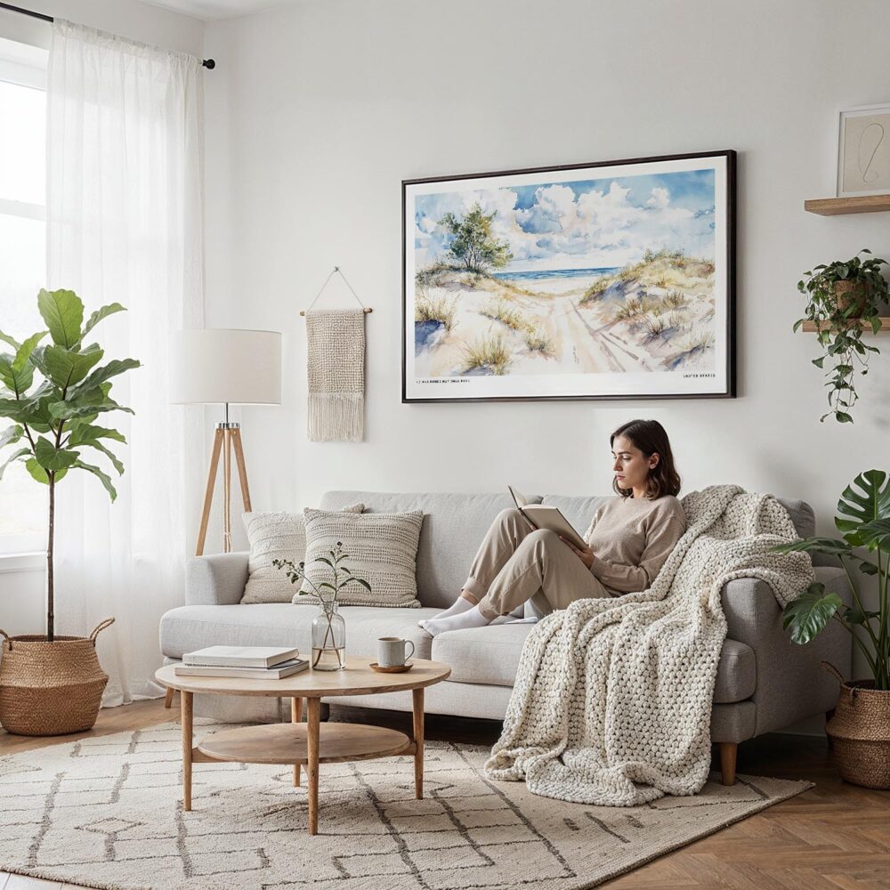 04 - Framed Indiana Dunes National Park Watercolor - Horizontal Canvas Print - Scandi Living Room.jpg 04 - Framed Indiana Dunes National Park Watercolor - Horizontal Canvas Print - Scandi Living Room.jpg