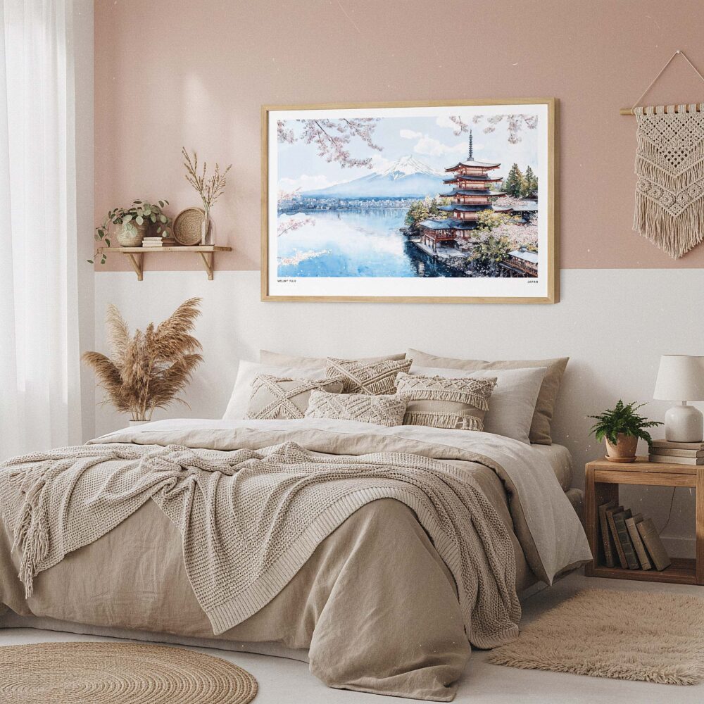 04 - Framed Japan Mount Fuji Watercolor Art - Horizontal Art Print in Boho Bedroom - Horizontal.jpg 04 - Framed Japan Mount Fuji Watercolor Art - Horizontal Art Print in Boho Bedroom - Horizontal.jpg