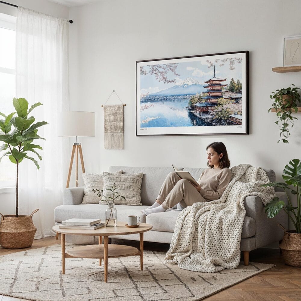 04 - Framed Japan Mount Fuji Watercolor Art - Horizontal Canvas Print - Scandi Living Room.jpg 04 - Framed Japan Mount Fuji Watercolor Art - Horizontal Canvas Print - Scandi Living Room.jpg