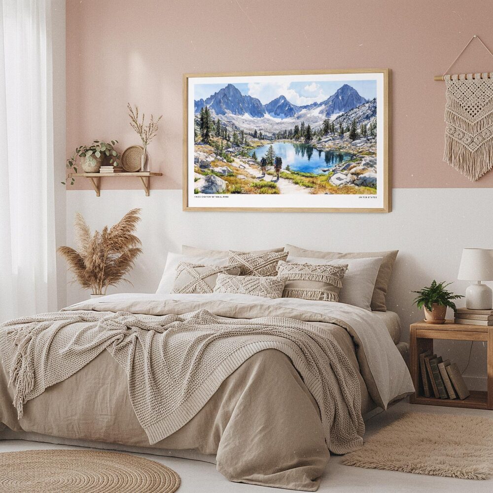 04 - Framed Kings Canyon National Park Watercolor - Horizontal Art Print in Boho Bedroom.jpg 04 - Framed Kings Canyon National Park Watercolor - Horizontal Art Print in Boho Bedroom.jpg