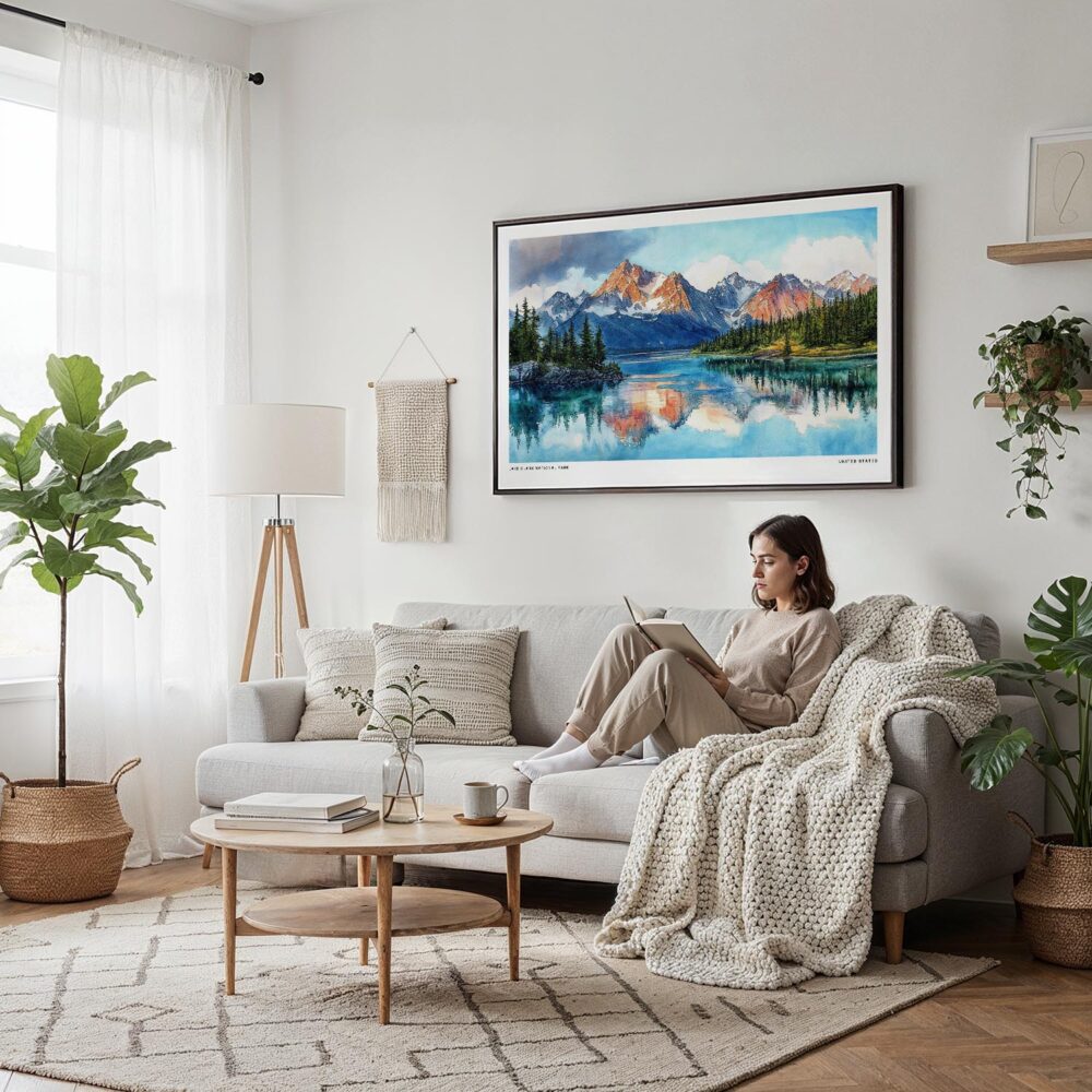 04 - Framed Lake Clark National Park Watercolor - Horizontal Canvas Print - Scandi Living Room.jpg 04 - Framed Lake Clark National Park Watercolor - Horizontal Canvas Print - Scandi Living Room.jpg