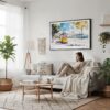 04 - Framed Lisbon Portugal Yellow Tram Watercolor Art - Horizontal Canvas Print - Scandi Living Room.jpg