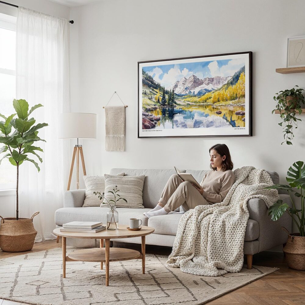 04 - Framed Maroon Bells Aspen CO Watercolor - Horizontal Canvas Print - Scandi Living Room.jpg 04 - Framed Maroon Bells Aspen CO Watercolor - Horizontal Canvas Print - Scandi Living Room.jpg