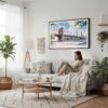 04 - Framed NYC Brooklyn Bridge Watercolor Art - Horizontal Canvas Print - Scandi Living Room.jpg
