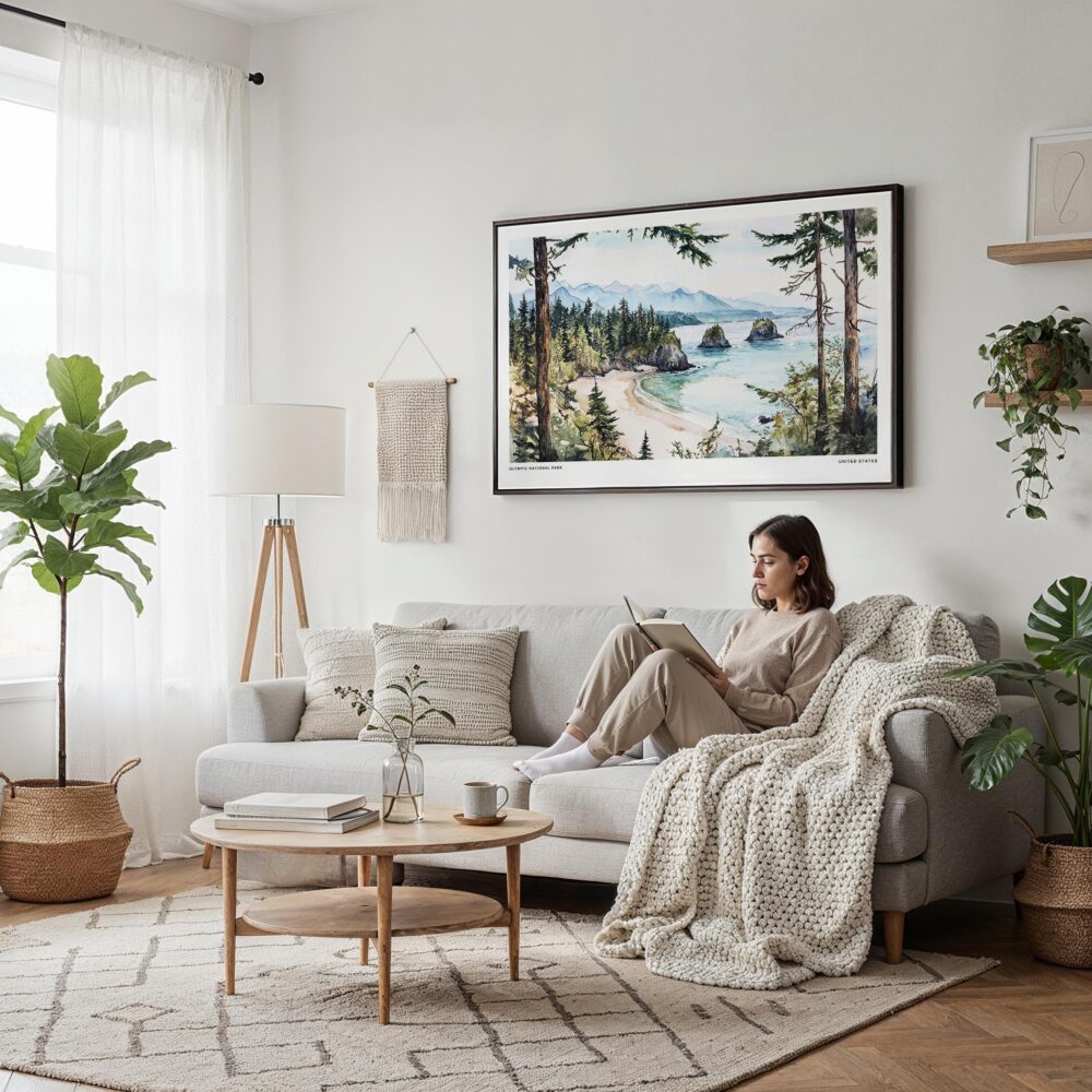 04 - Framed Olympic National Park Watercolor - Horizontal Canvas Print - Scandi Living Room.jpg 04 - Framed Olympic National Park Watercolor - Horizontal Canvas Print - Scandi Living Room.jpg