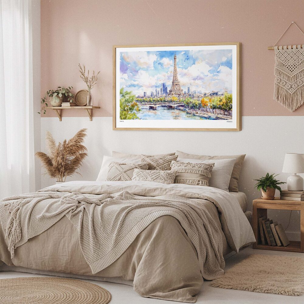 04 - Framed Paris Eiffel Tower Watercolor Art - Horizontal Art Print in Boho Bedroom - Horizontal.jpg 04 - Framed Paris Eiffel Tower Watercolor Art - Horizontal Art Print in Boho Bedroom - Horizontal.jpg