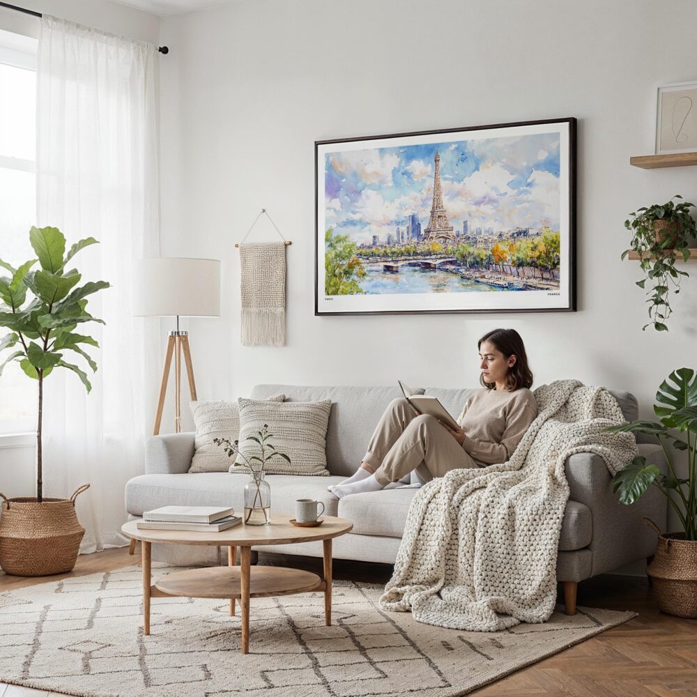04 - Framed Paris Eiffel Tower Watercolor Art - Horizontal Canvas Print - Scandi Living Room.jpg 04 - Framed Paris Eiffel Tower Watercolor Art - Horizontal Canvas Print - Scandi Living Room.jpg