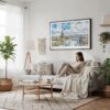 04 - Framed Paris Skyline Watercolor Art - Horizontal Canvas Print - Scandi Living Room.jpg