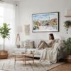 04 - Framed Park Guell Spain Watercolor Art - Horizontal Canvas Print - Scandi Living Room.jpg
