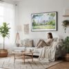 04 - Framed Picnic in Central Park New York Watercolor Art - Horizontal Canvas Print - Scandi Living Room.jpg