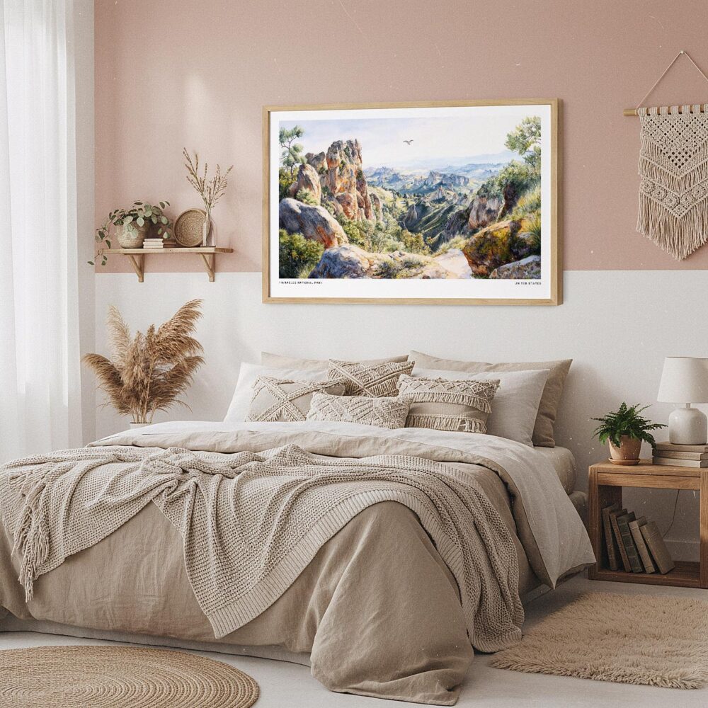 04 - Framed Pinnacles National Park Watercolor - Horizontal Art Print in Boho Bedroom.jpg 04 - Framed Pinnacles National Park Watercolor - Horizontal Art Print in Boho Bedroom.jpg