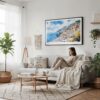 04 - Framed Positano Italy Watercolor Art - Horizontal Canvas Print - Scandi Living Room.jpg