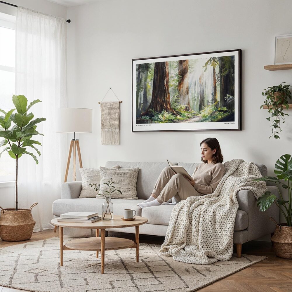 04 - Framed Redwood National Park Watercolor - Horizontal Canvas Print - Scandi Living Room.jpg 04 - Framed Redwood National Park Watercolor - Horizontal Canvas Print - Scandi Living Room.jpg