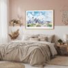 04 - Framed Seattle Skyline with Mount Rainier Watercolor Art - Horizontal Art Print in Boho Bedroom - Horizontal.jpg